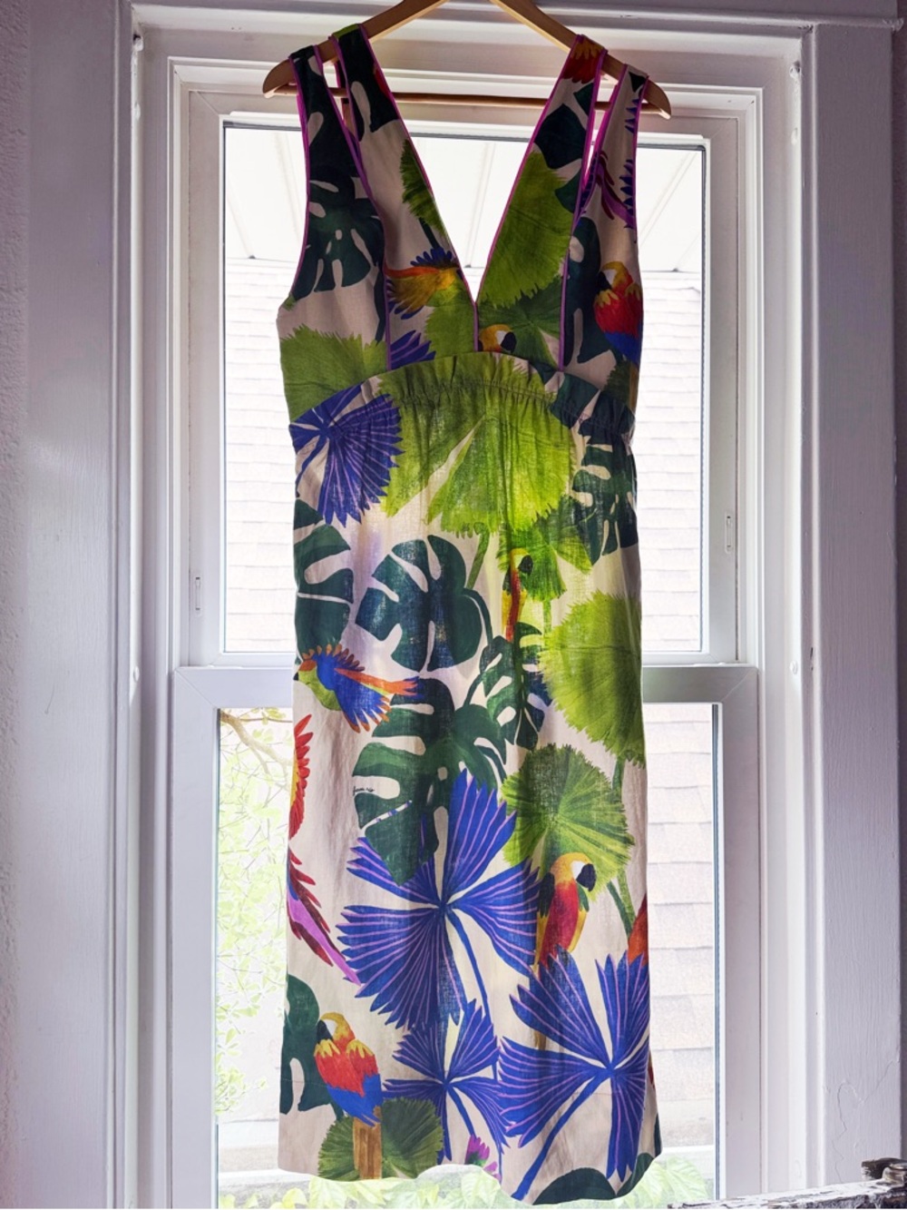 NWT Farm Rio Sand Macaw Jungle Linen Dress